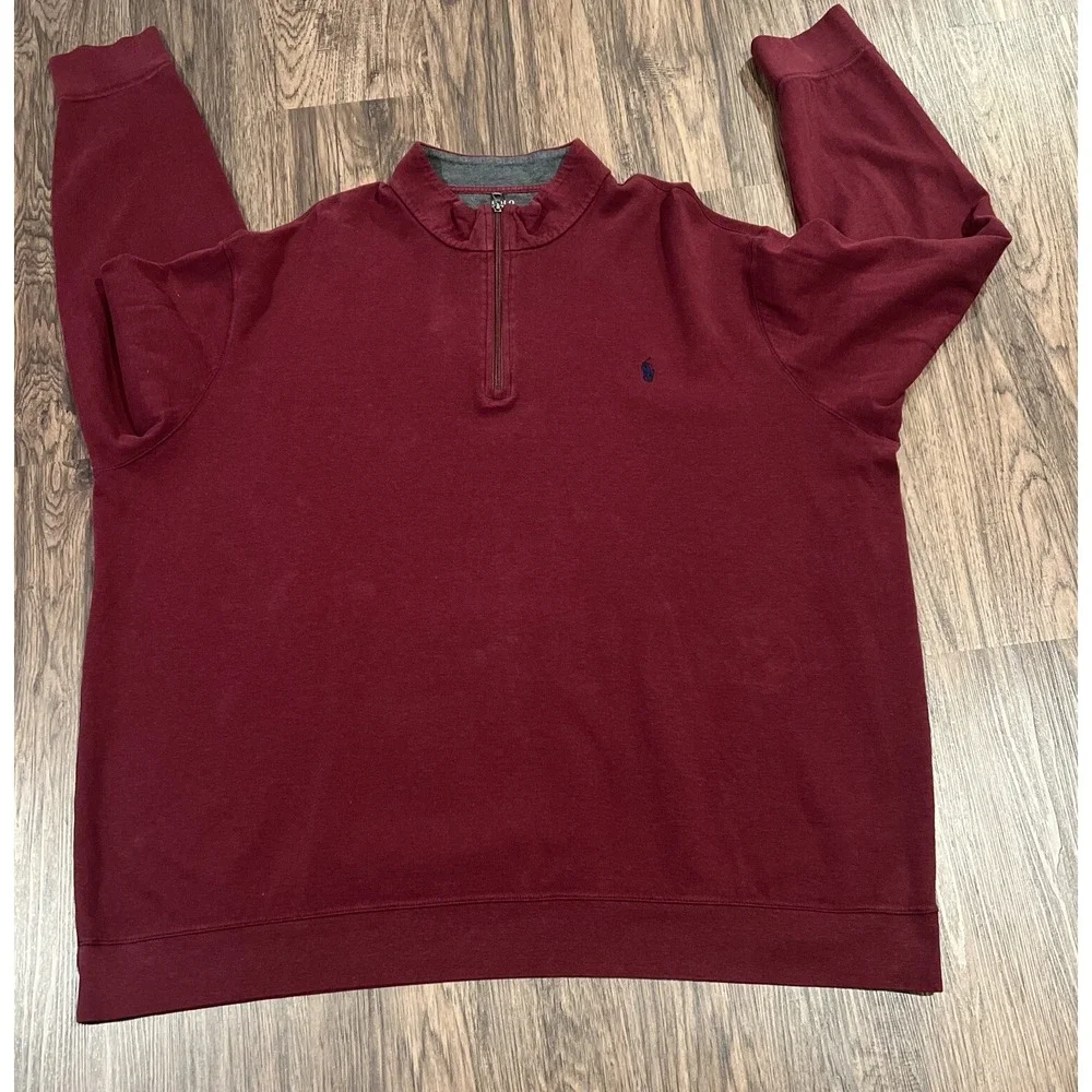 Polo Ralph Lauren Sweater Mens Size 4LT  Color Wine 1/4 Zip Pullover Blue Pony